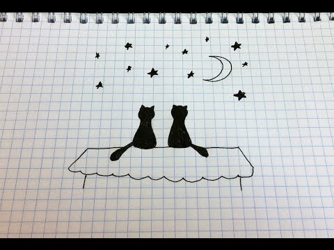 Простые рисунки #126 Кошечки на крыше =)