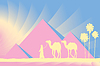 Египет Великие пирамиды с караваном верблюдов на закате 